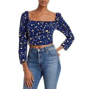 Rahi Womens Chloe‎ Animal Print Boxy Blouse Crop Top Shirt M